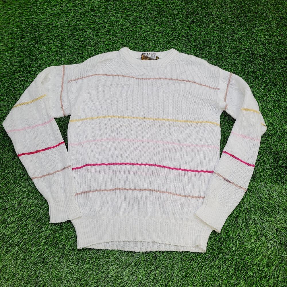 Vintage 90s Eddie-Bauer Stripes Sweater Medium 21x27 White
